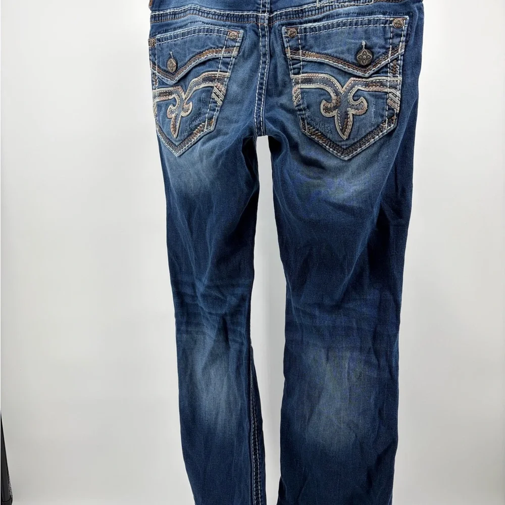Rock Revival Jean Men's NERO Slim‎ Boot Size 34x32 Blue Wash White Stitch